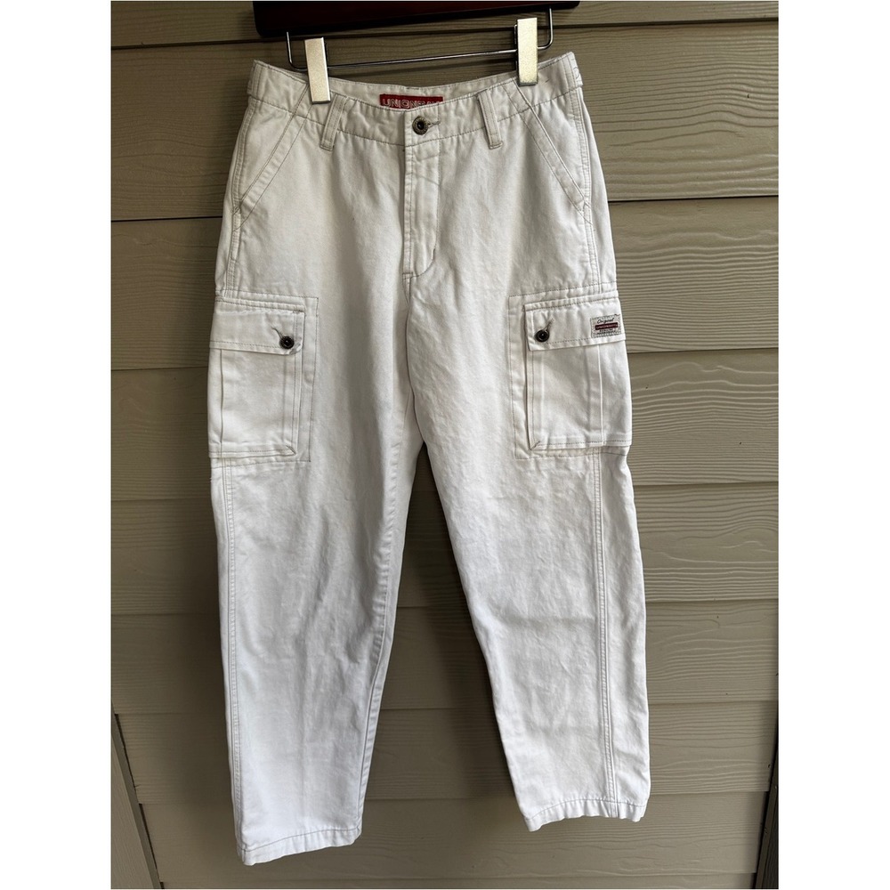 Unionbay Cargo Pants Size 8  White Utility Straight Leg Y2K Multi Pocket baggy